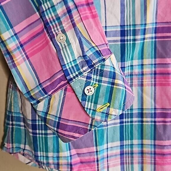 Talbots Womens XLp Button Up Pastel Plaid Preppy Academia Spring Chambray Easter - Picture 5 of 8